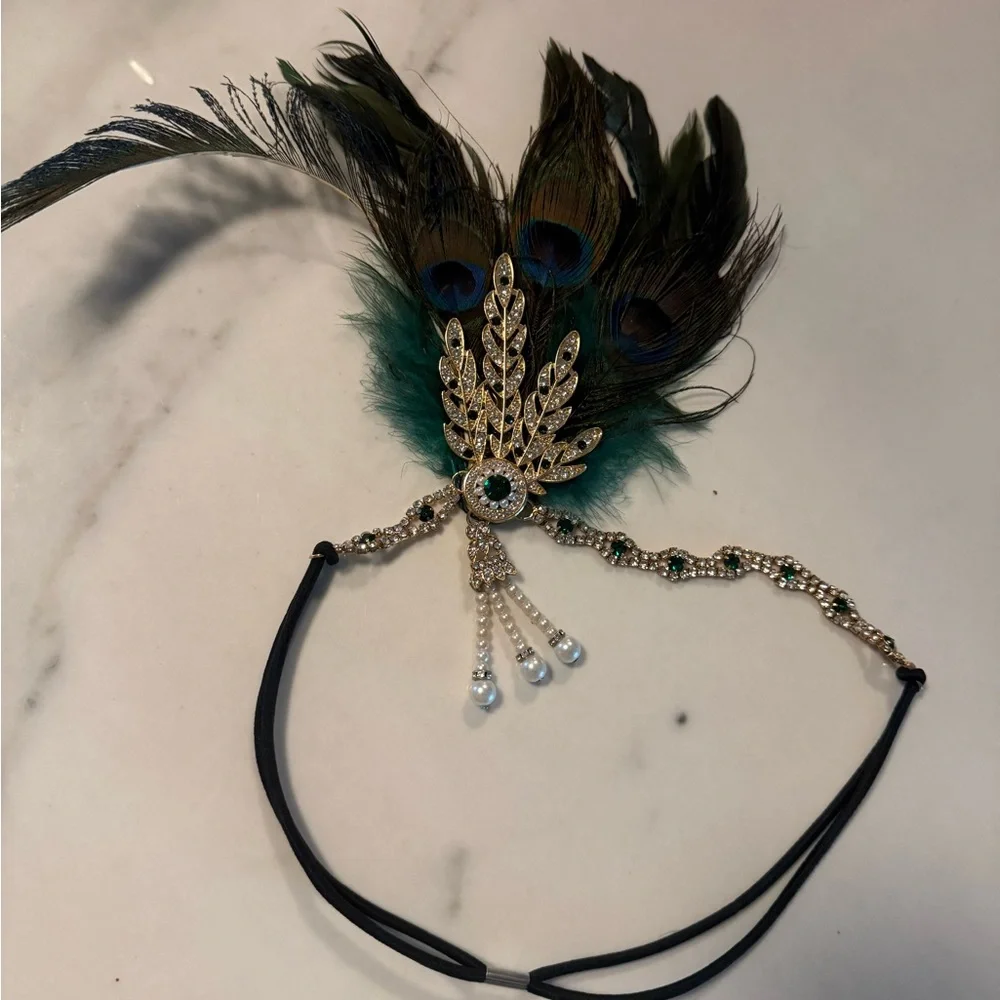 BABEYOND 1920s Flapper Feather Headband Roaring 20s Showgirl Gatsby Headpiece - Picture 3 of 6